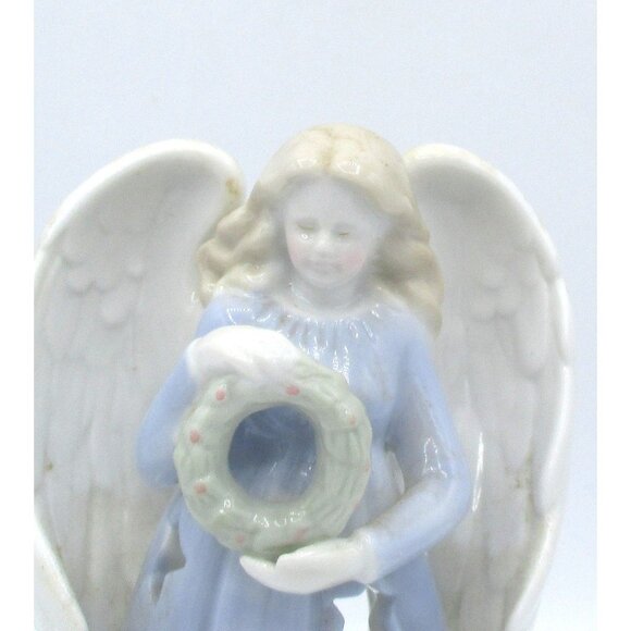 Russ Porcelain Angel Tealight Holder With Star Cutouts Wreath Design - Picture 3 of 5